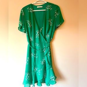 Lush green floral mini wrap dress